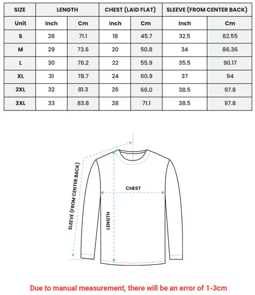 Powerful Dragon Ball Son Goku Long Sleeve T-Shirt Size Guide