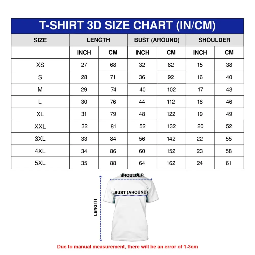 Dragon Ball 3D T Shirt Size Chart